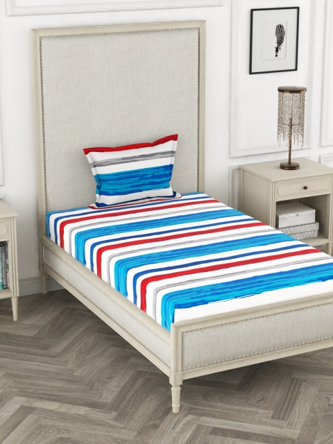 

BIANCA Blue & Red Striped 110 TC 100% Cotton Single Bedsheet with 1 Pillow Cover