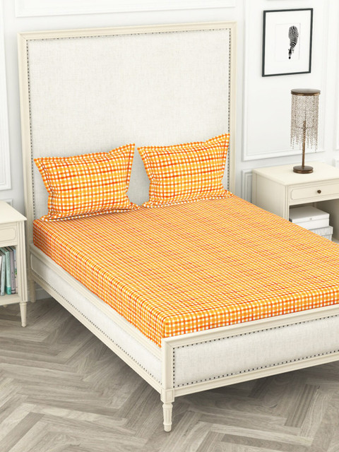 

BIANCA Orange & Red Geometric 110 TC Queen Bedsheet with 2 Pillow Covers