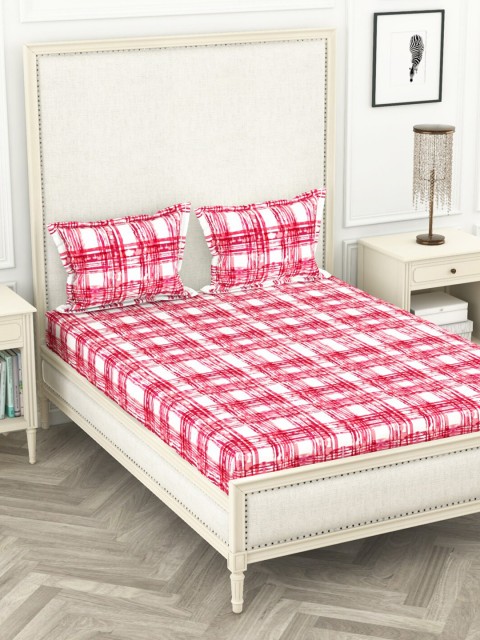 

BIANCA Magenta & White Geometric 110 TC Pure Cotton Queen Bedsheet with 2 Pillow Covers