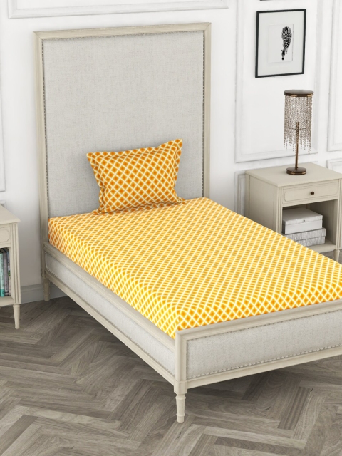 

BIANCA Yellow & White Geometric 110 TC Pure Cotton Single Bedsheet With 1 Pillow Covers
