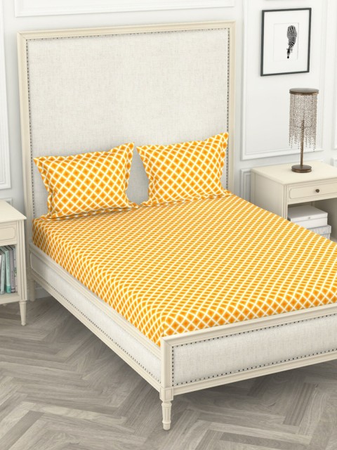 

BIANCA Yellow & Orange 110 TC Pure Cotton Queen Bedsheet with 2 Pillow Covers