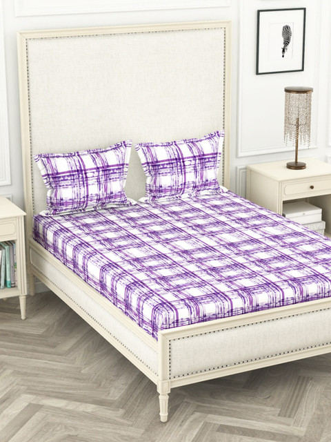 

BIANCA Purple & White Checked 110 TC 100% Cotton Double Bedsheet with 2 Pillow Cover
