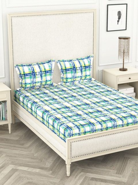 

BIANCA Blue & White Geometric 110 TC Cotton Queen Bedsheet with 2 Pillow Covers