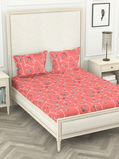 

BIANCA Pink & White Graphic 110 TC Pure Cotton Queen Bedsheet With 2 Pillow Covers