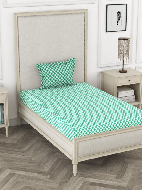 

BIANCA Green & White 110 TC Pure Cotton Single Bedsheet with 1 Pillow Covers