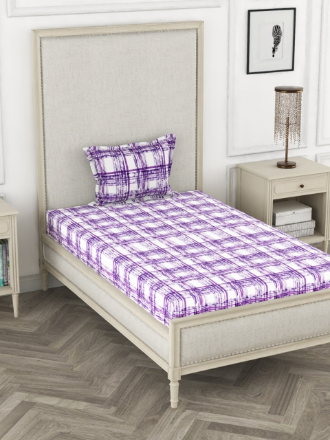 

BIANCA Purple & White Geometric 110 TC Pure Cotton Single Bedsheet with 1 Pillow Cover