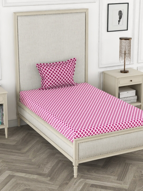 

BIANCA Pink & White Checked 110 TC 100% Cotton Single Bedsheet with 1 Pillow Cover