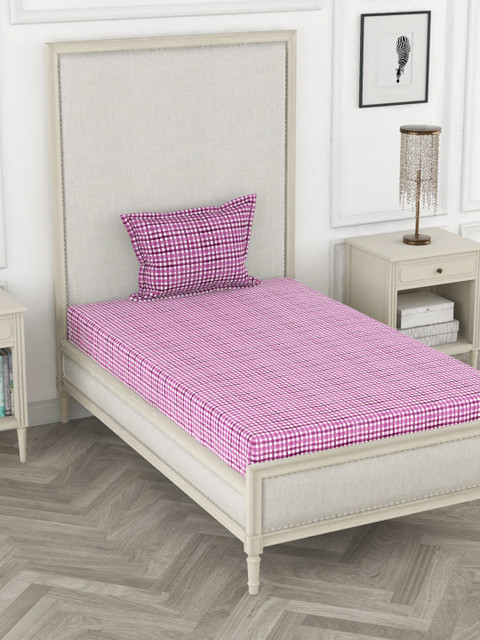 

BIANCA Purple & White Geometric 110 TC Cotton Single Bedsheet with 1 Pillow Covers