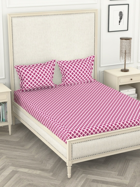

BIANCA Purple & White Geometric 110 TC Pure Cotton Queen Bedsheet with 2 Pillow Covers