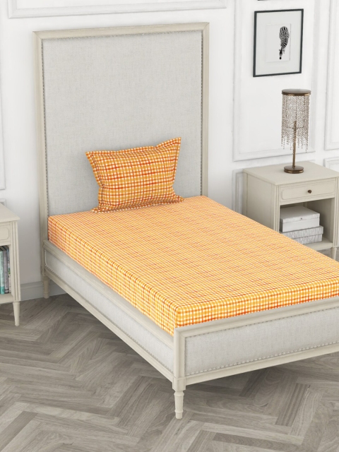 

BIANCA Orange Checked 110 TC 100% Cotton Single Bedsheet with 1 Pillow Cover