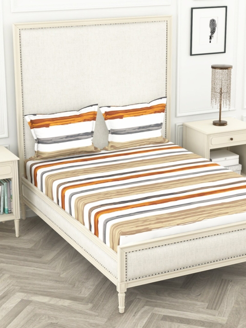 

BIANCA Tan & Rust Striped 110 TC Pure Cotton Queen Bedsheet with 2 Pillow Covers