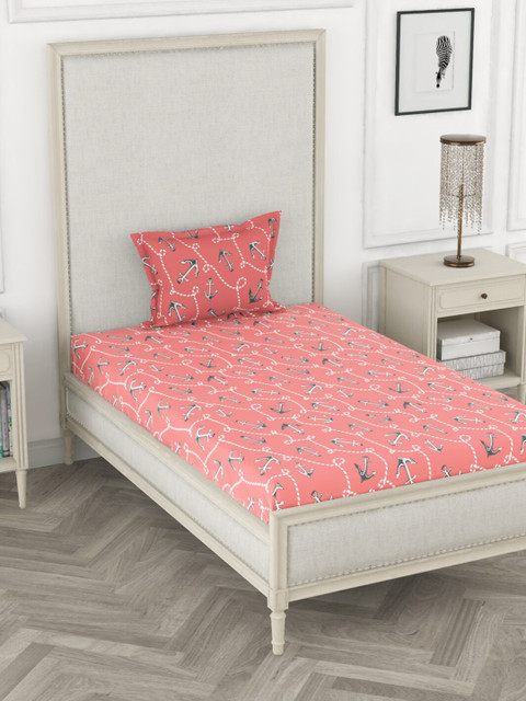 

BIANCA Pink & Grey Printed 110 TC 100% Cotton Single Bedsheet with 1 Pillow Cover