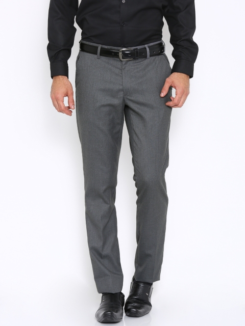 

Black Coffee Men Grey Solid Sharp Slim Fit Flat-Front Trousers
