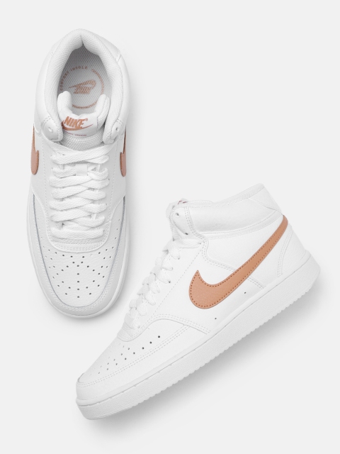 

Nike Women White Court Vision Mid-Top Leather Sneakers