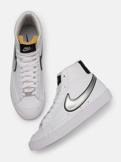 

Nike Women White BLAZER MID '77 ESSENTIAL Mid-Top Leather Sneakers