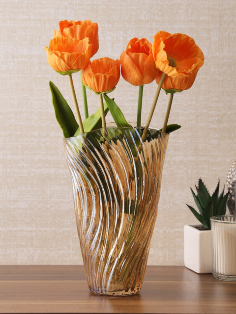 

Living Essence Gold-Toned Waves Textured Glass Vase