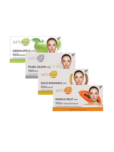 

Skinatura Set of 4 Green Apple + Pearl Silver + Gold Radiance + Papaya Fruit Facial Kit, White