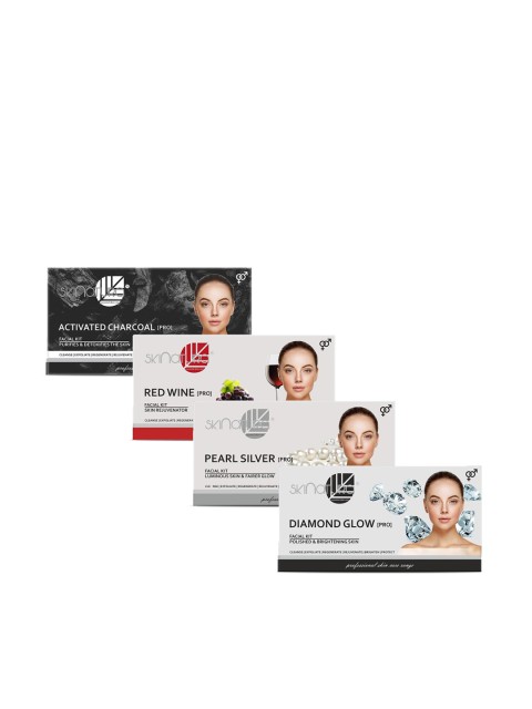 

Skinatura Set of 4 Activated Charcoal + Red Wine + Pearl Silver + Diamond Glow Facial Kit, White