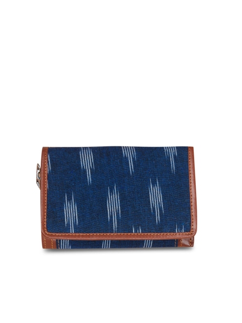 

ZOUK Women Blue & Tan Abstract Woven Design Three Fold Wallet