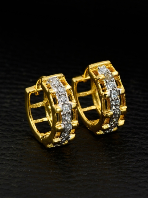 

Silgo Woman Gold-Toned Stone-Studded Circular Huggie Hoop Earrings