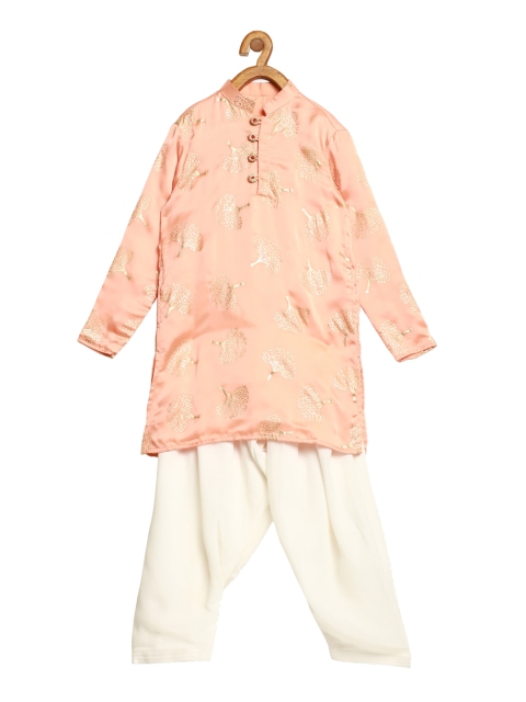 

EthnoVogue Boys Peach-Coloured & Off-White Floral Foil Printed Regular Kurta With Pyjamas