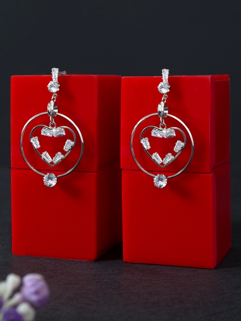 

Golden Peacock Silver-Toned & White Silver Plated Contemporary Drop Earrings