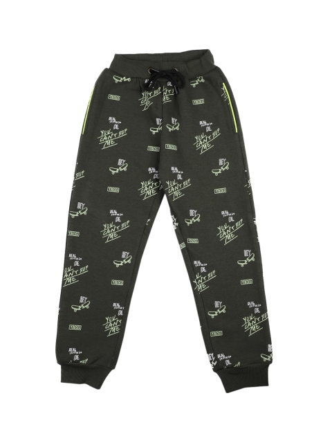 

Stupid Cupid Boys Olive-Green & White Printed Cotton Joggers