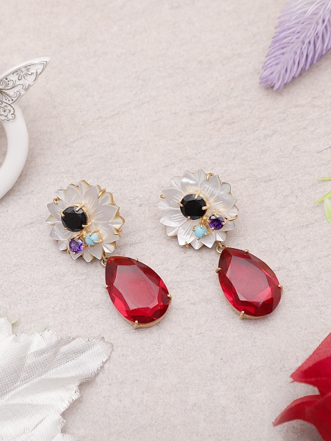

XAGO Gold-Plated Red & White Floral Drop Earrings