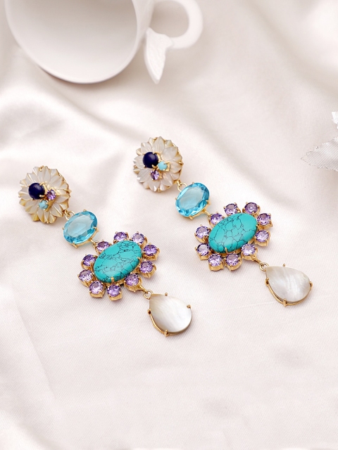 

XAGO Gold-Plated Turquoise Blue & White Contemporary Drop Earrings