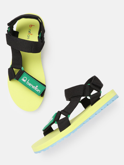

United Colors of Benetton Men Black & Yellow Comfort Sandals