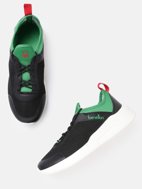 

United Colors of Benetton Men Black & Green Colourblocked Sneakers