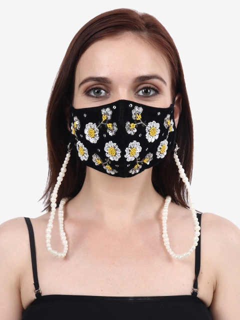 

Diwaah Women Black Embellished Floral Cotton Mask