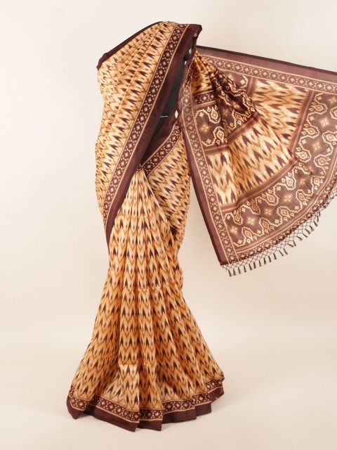 

Pothys Peach-Coloured & Brown Floral Saree