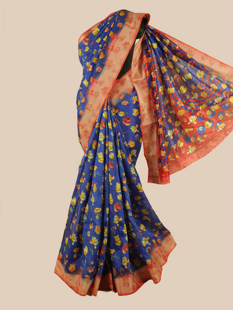 

Pothys Blue & Red Floral Saree