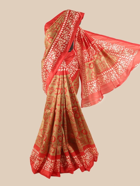 

Pothys Tan Brown & Red Ethnic Motifs Saree