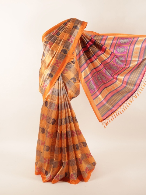

Pothys Orange & Grey Ethnic Motifs Saree