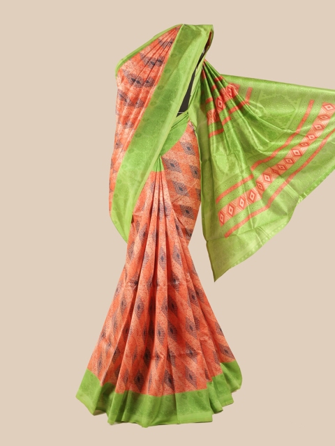 

Pothys Peach-Coloured & Green Ethnic Motifs Saree