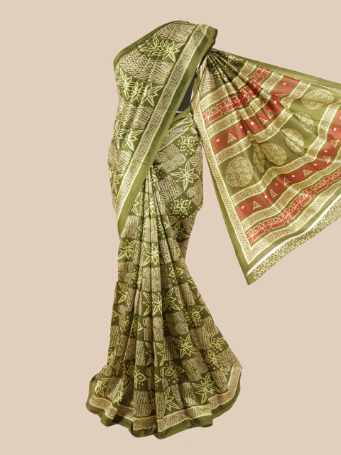 

Pothys Green & Cream-Coloured Floral Saree