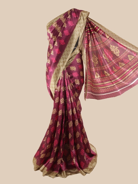 

Pothys Magenta & Cream-Coloured Printed Saree