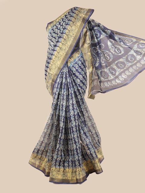 

Pothys Blue & Cream-Coloured Paisley Saree