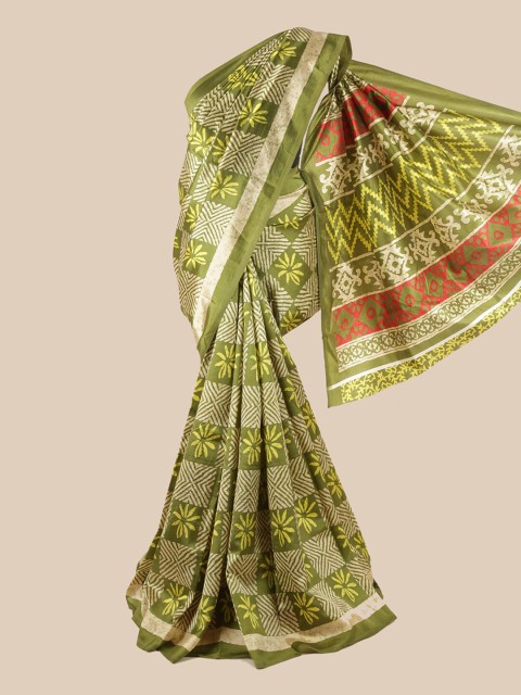 

Pothys Green & Grey Floral Saree