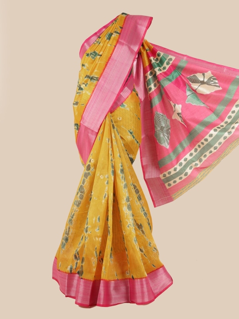 

Pothys Yellow & Pink Printed Saree