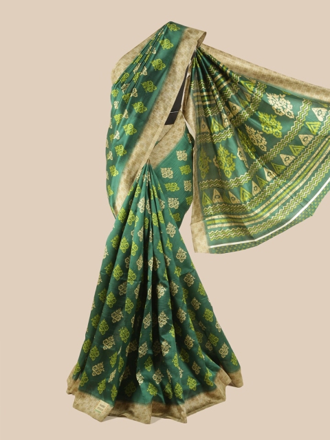 

Pothys Green & Beige Floral Saree