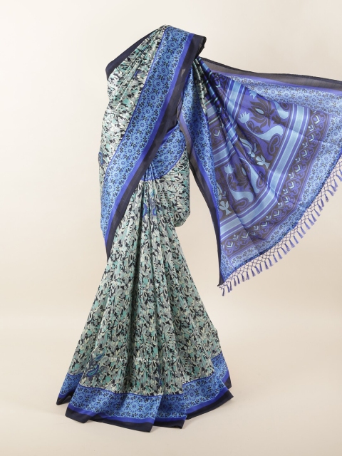 

Pothys Cream-Coloured & Blue Floral Saree