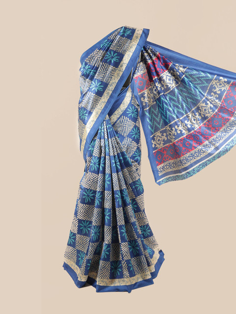 

Pothys Blue & Beige Floral Saree