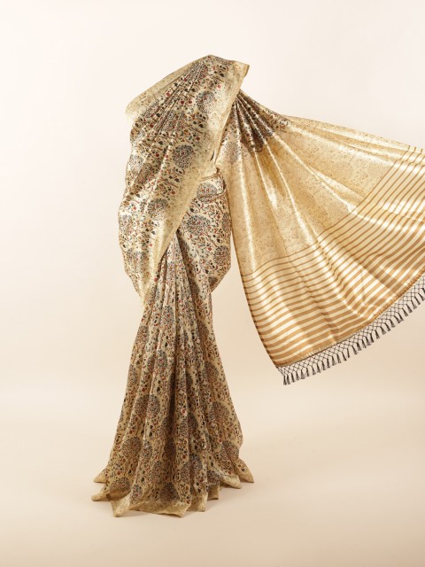 

Pothys Cream-Coloured & Grey Floral Saree