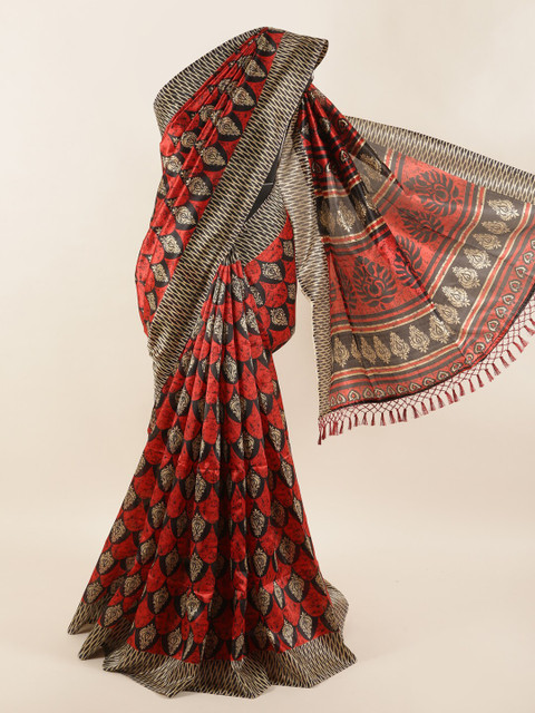 

Pothys Red & Black Ethnic Motifs Saree