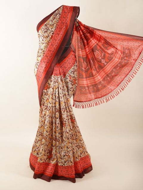 

Pothys Cream-Coloured & Red Floral Saree