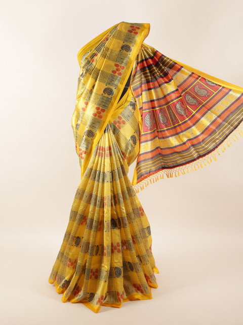 

Pothys Yellow & Red Checked Saree