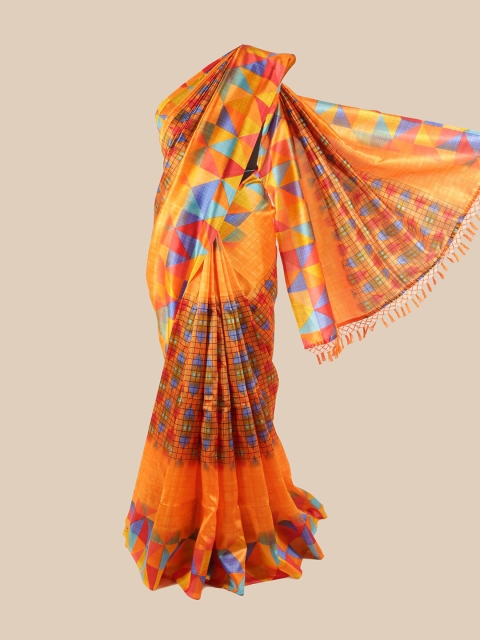 

Pothys Orange & Blue Printed Saree